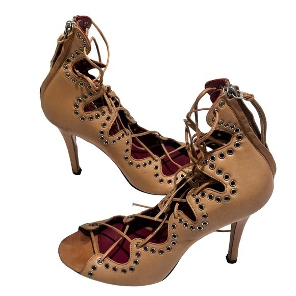 Isabel Marant Lelie Ghillies Leather Lace-Up Sandals in‎ Taupe size 39 US 8 - Picture 3 of 13
